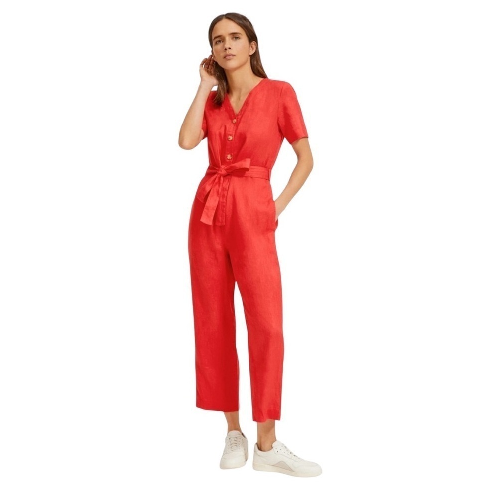 Everlane The Linen Short Sleeve Jumpsuit Size 0 Tomato Red